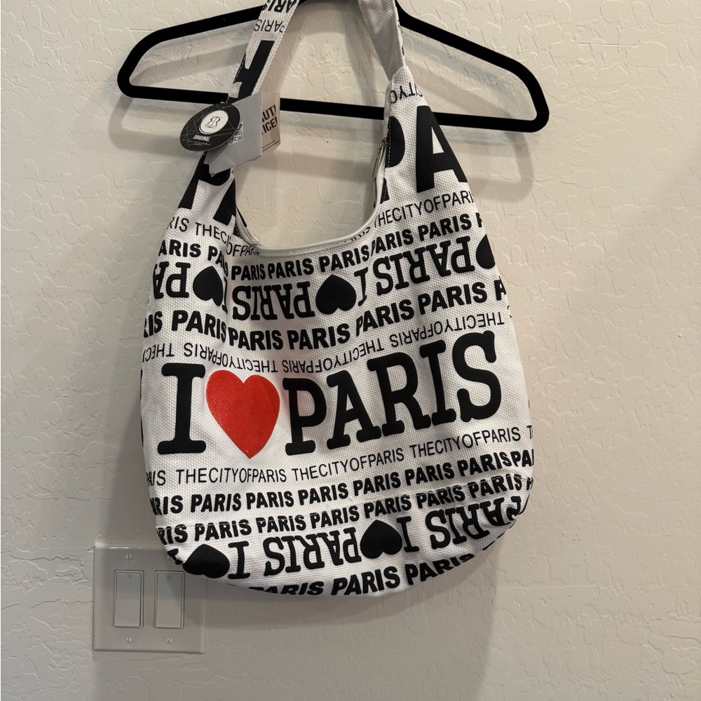 NWT Robin Ruth Black & Red Paris Print Canvas Bag